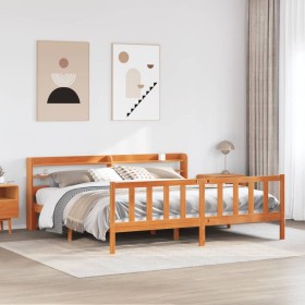 Estructura cama con cabecero madera pino marrón cera 180x200