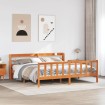 Estructura cama con cabecero madera pino marrón cera 180x200 cm