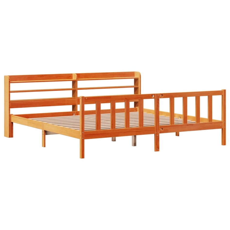 Estructura cama con cabecero madera pino marrón cera 180x200