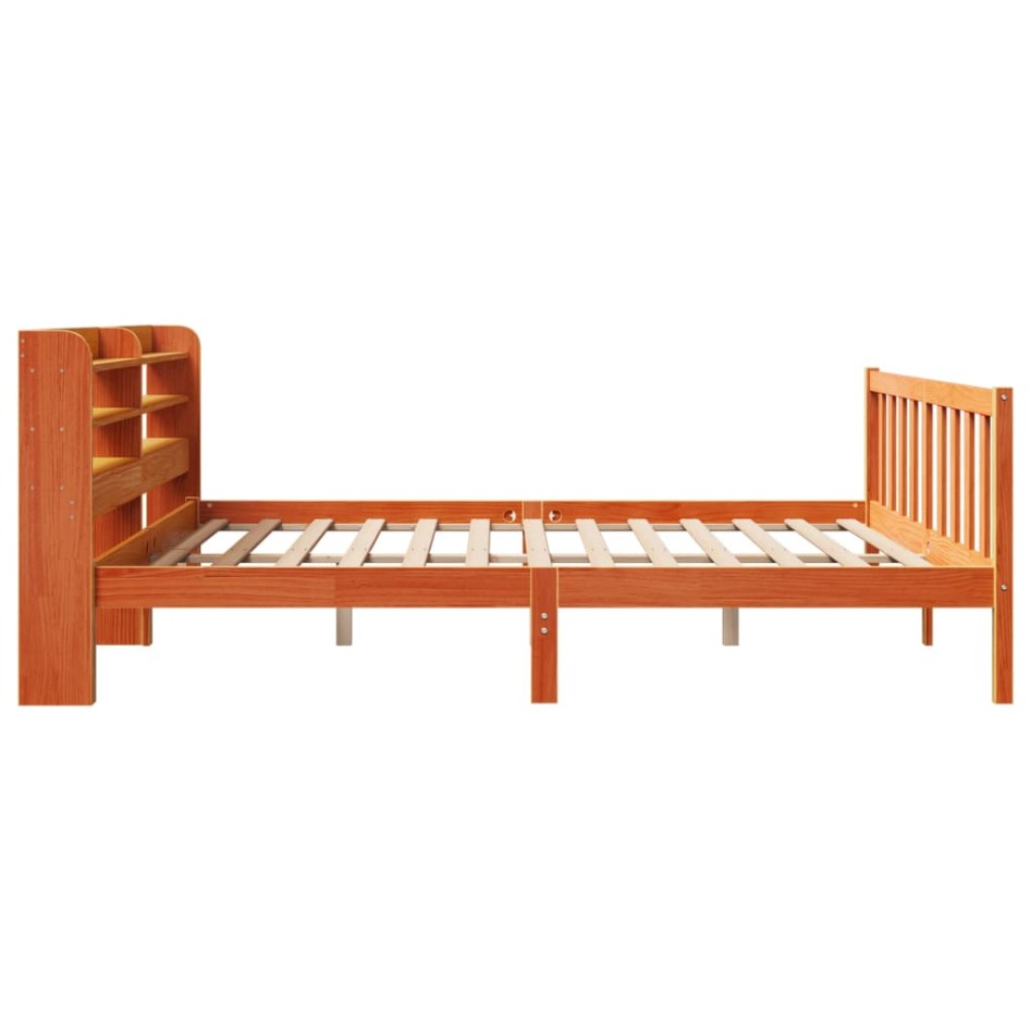 Estructura cama con cabecero madera pino marrón cera 180x200