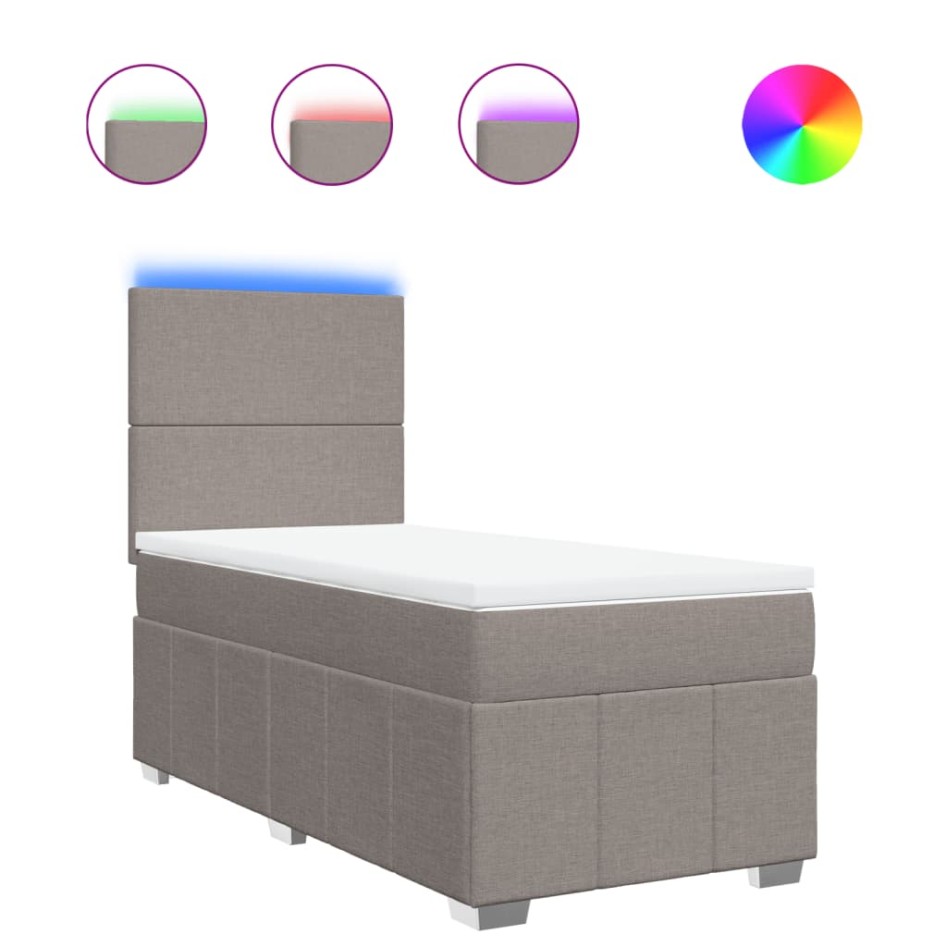 Cama box spring con colchón tela gris taupe 100x200