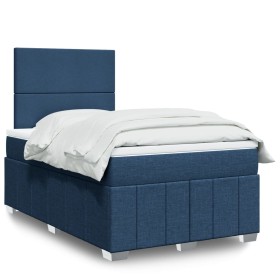Cama box spring con colchón tela azul 120x190
