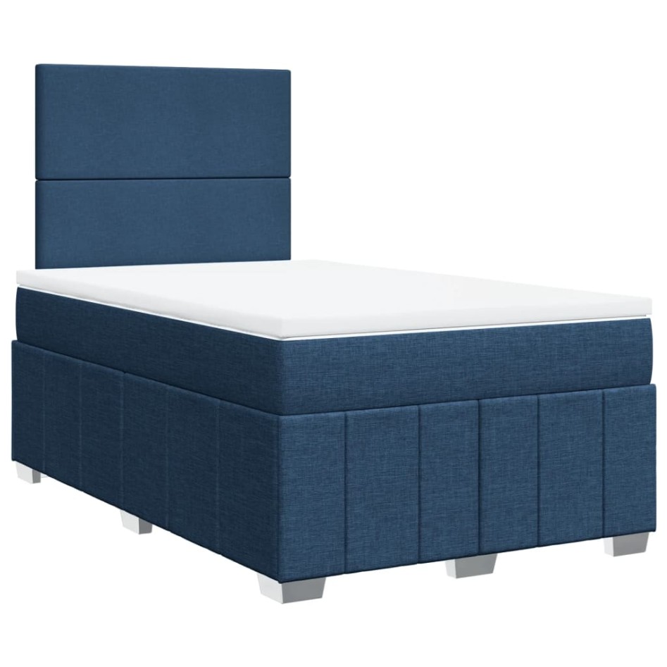 Cama box spring con colchón tela azul 120x190
