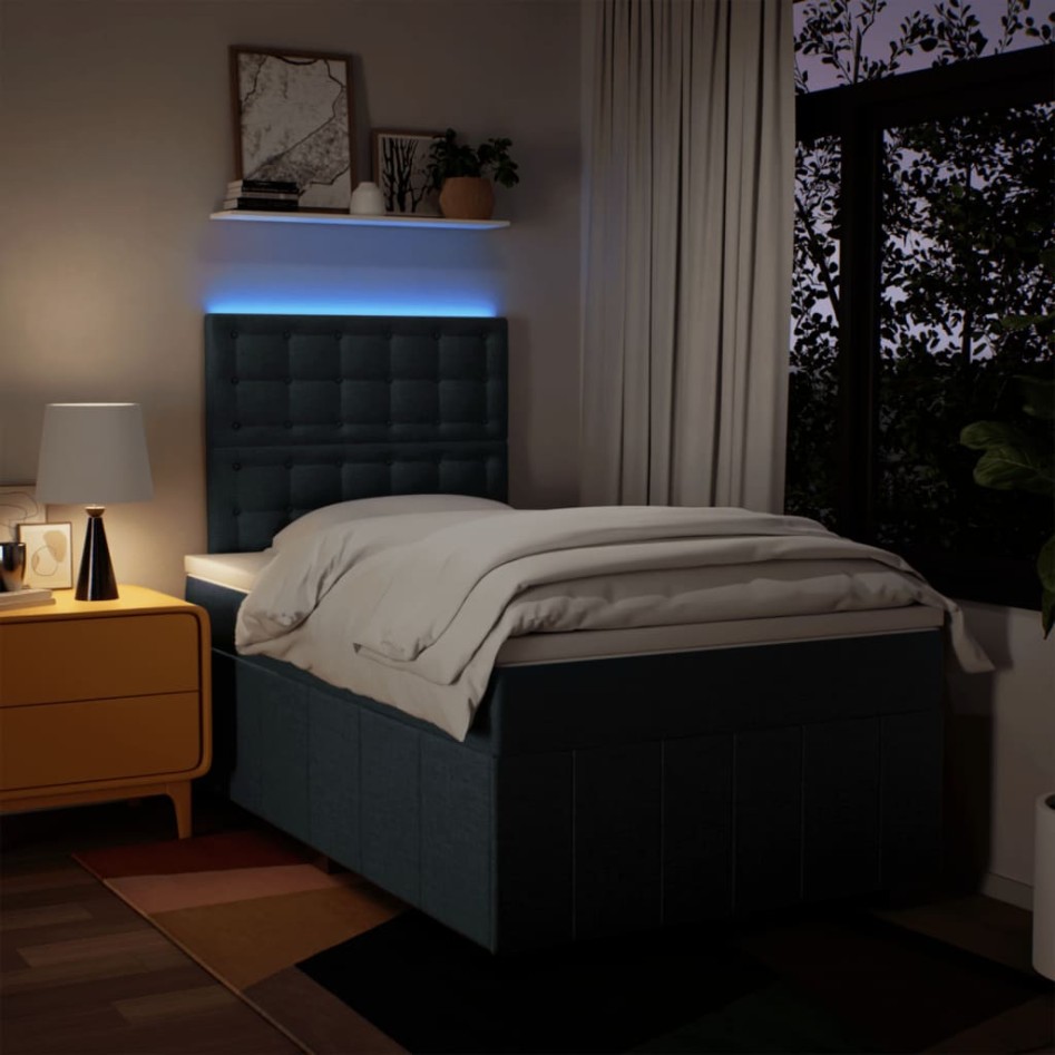 Cama box spring con colchón tela azul 120x190