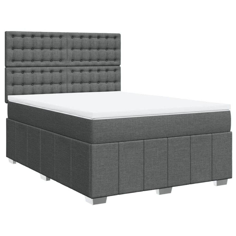Cama box spring con colchón tela gris oscuro 140x190