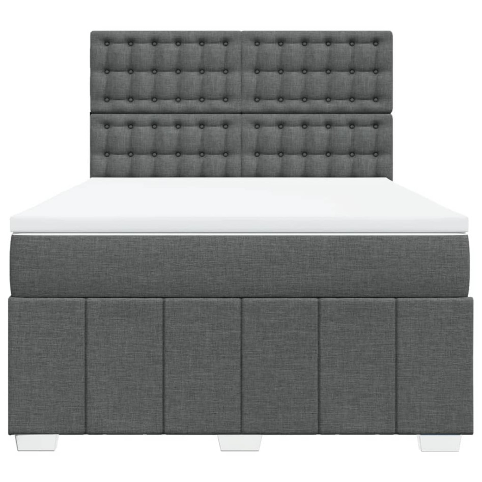 Cama box spring con colchón tela gris oscuro 140x190