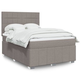 Cama box spring con colchón tela gris taupe 140x190