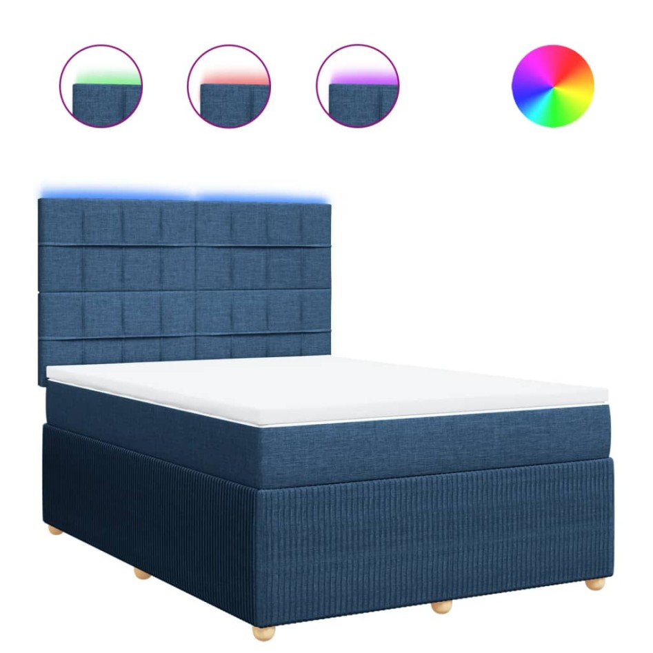 Cama box spring con colchón tela azul 140x190