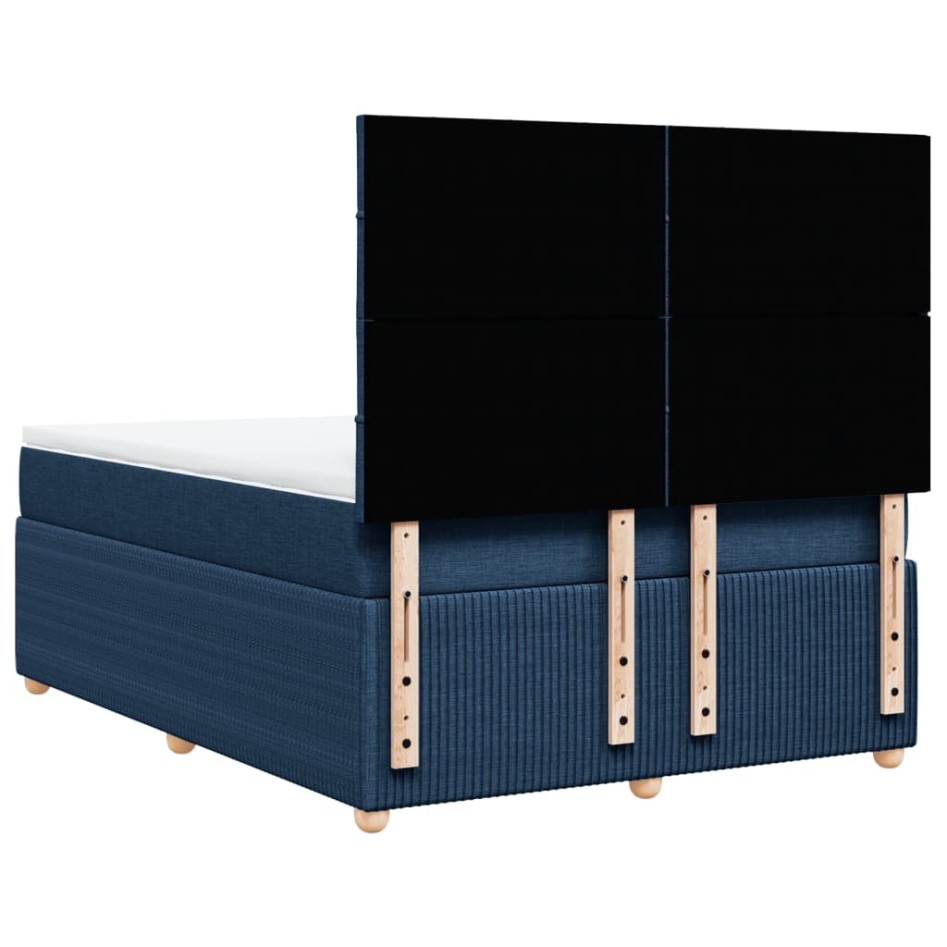 Cama box spring con colchón tela azul 140x190