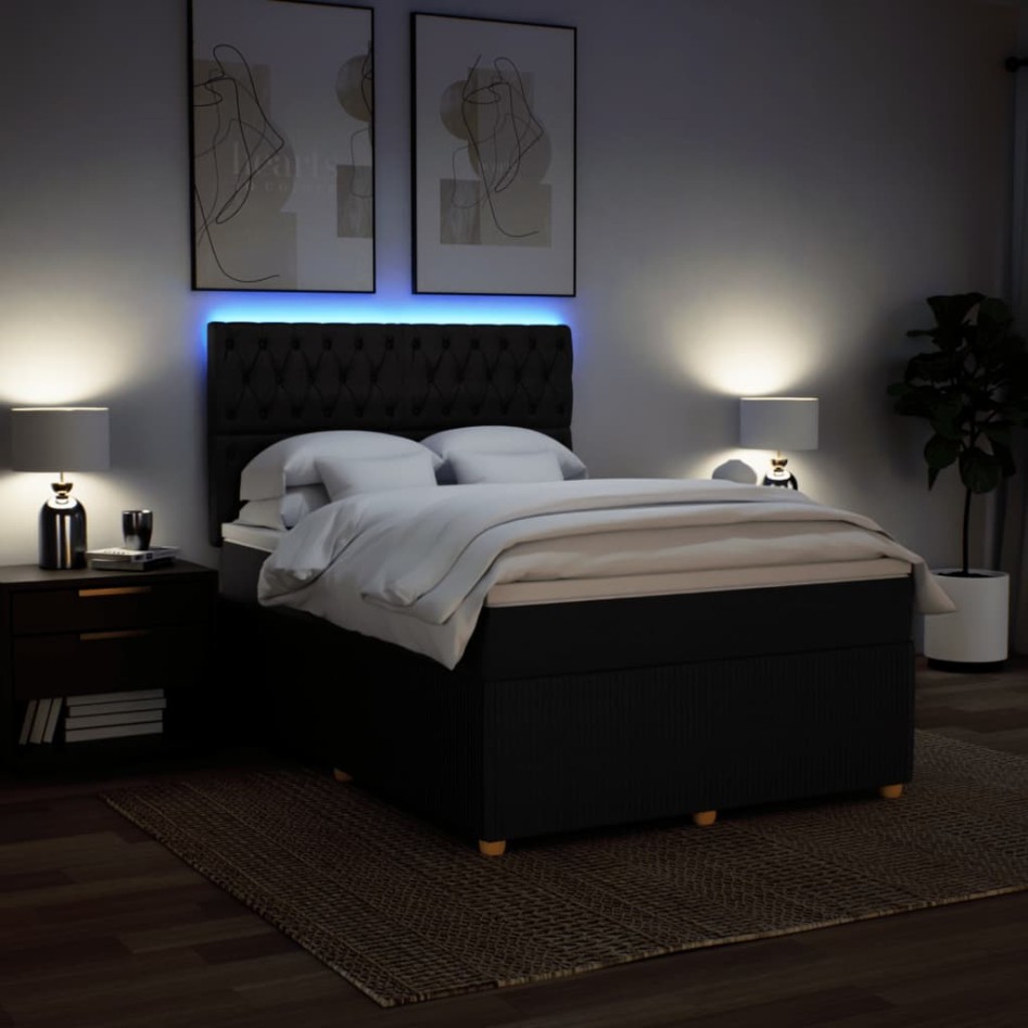 Cama box spring con colchón tela negro 140x190