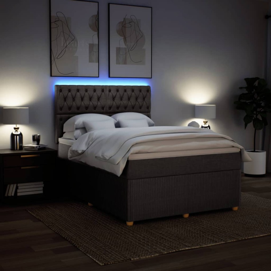 Cama box spring con colchón tela gris taupe 140x190