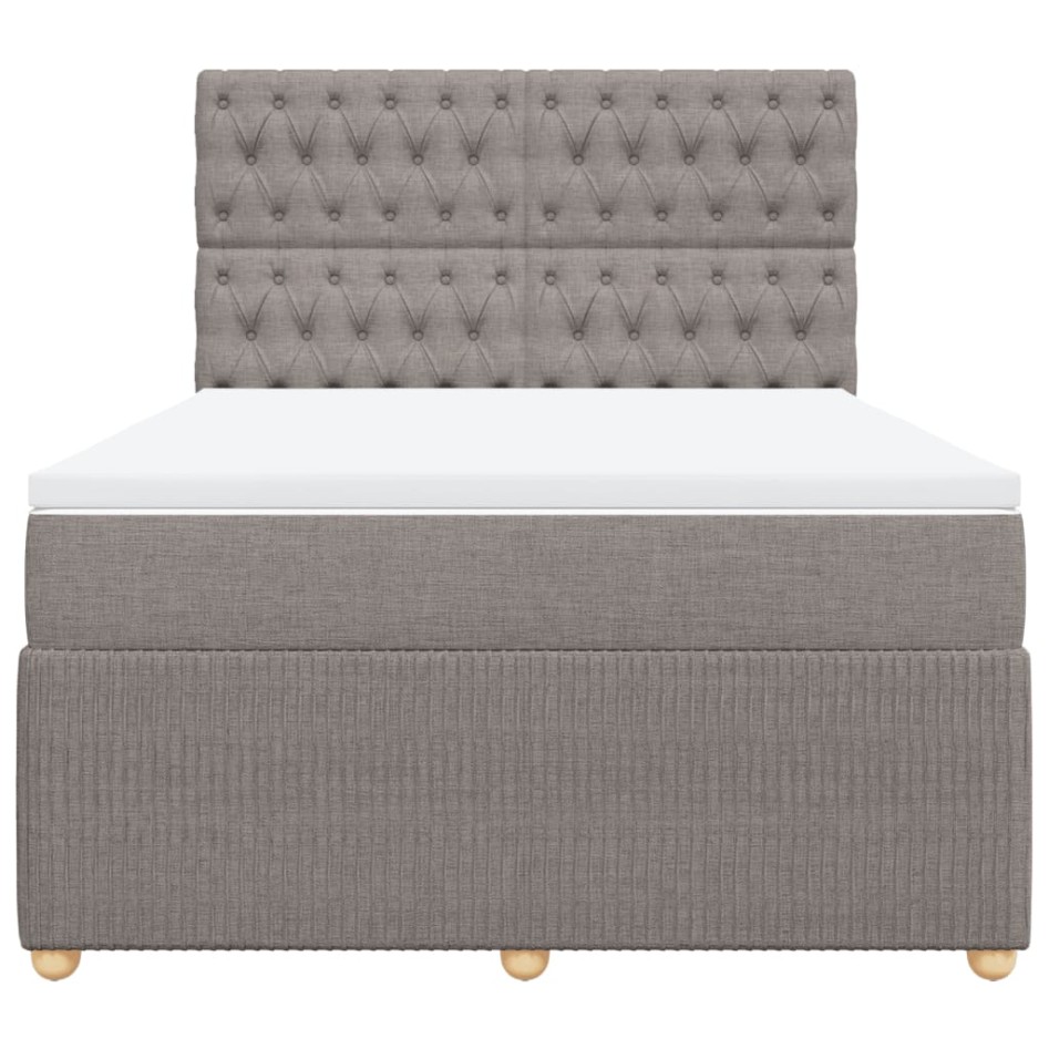 Cama box spring con colchón tela gris taupe 140x190