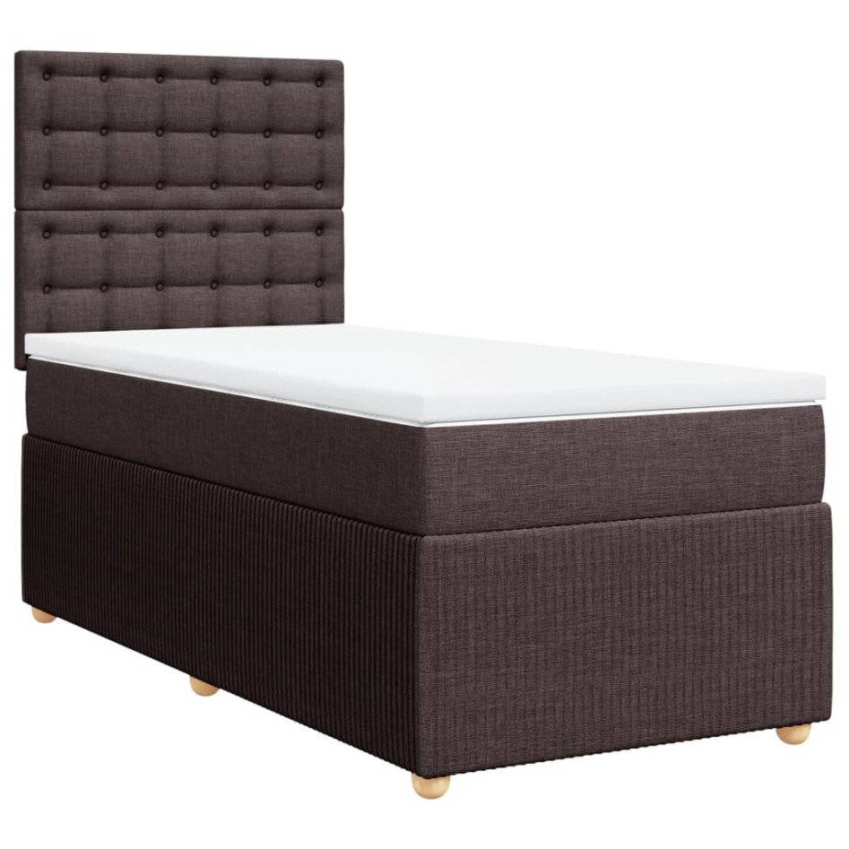 Cama box spring con colchón tela marrón oscuro 100x200