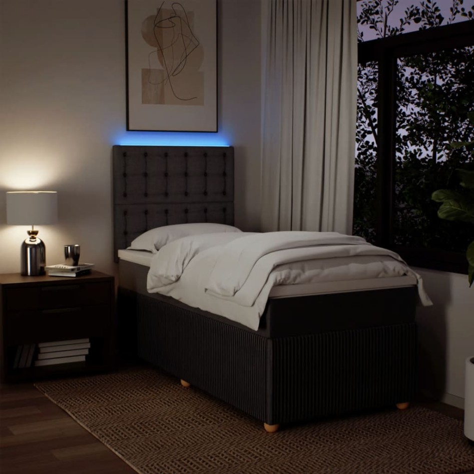 Cama box spring con colchón tela marrón oscuro 100x200