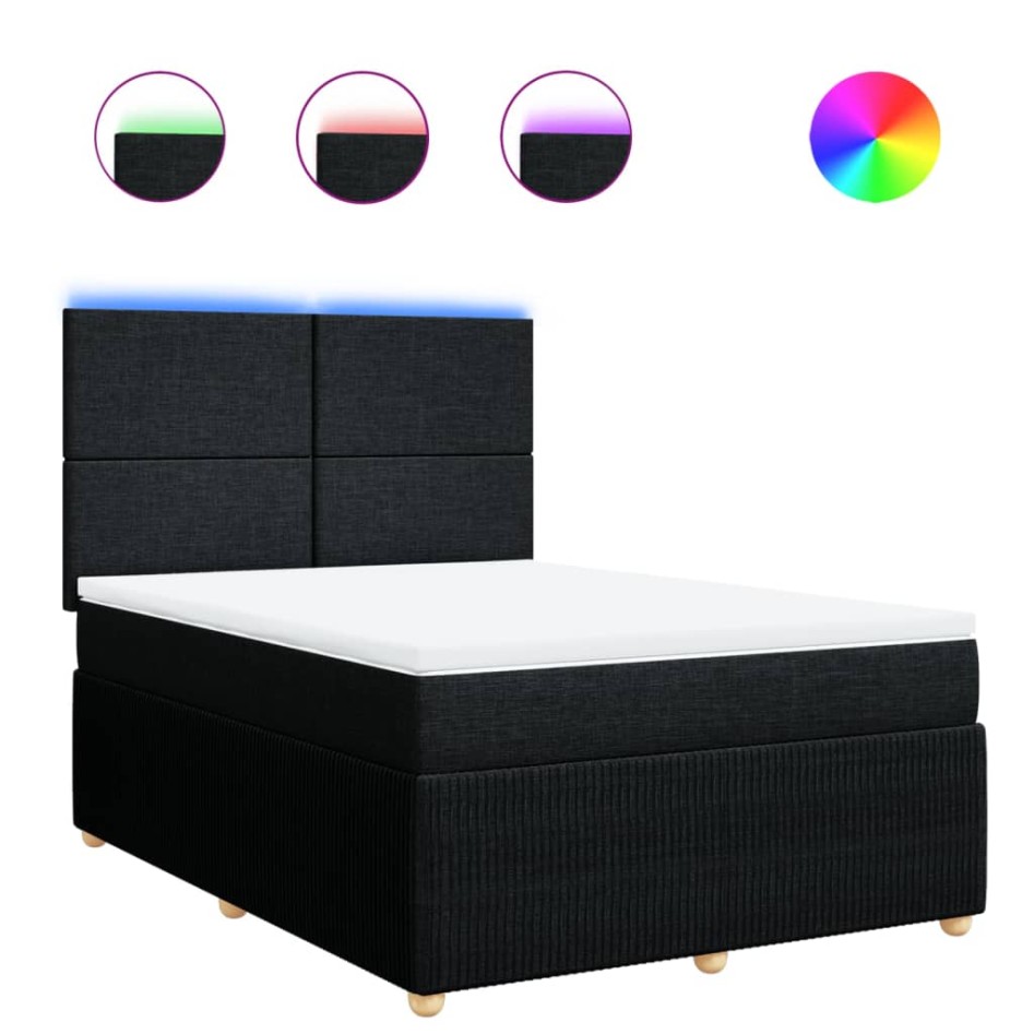 Cama box spring con colchón tela negro 140x200