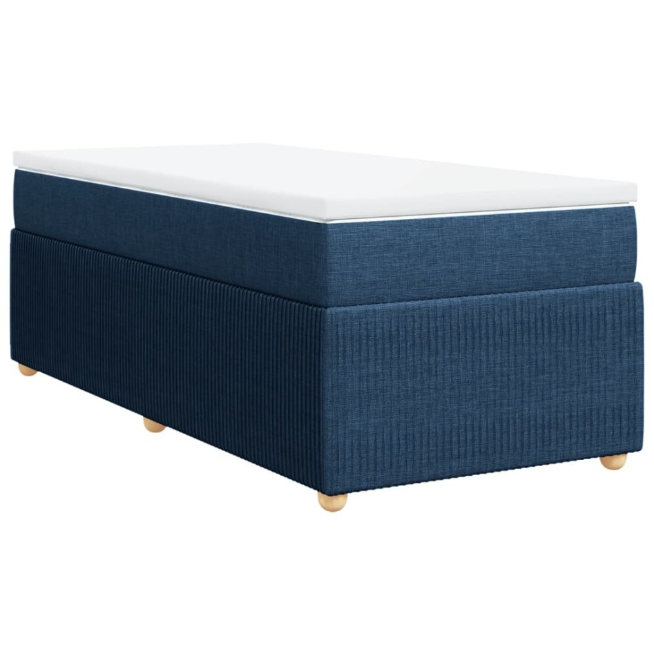 Cama box spring con colchón tela azul 80x200