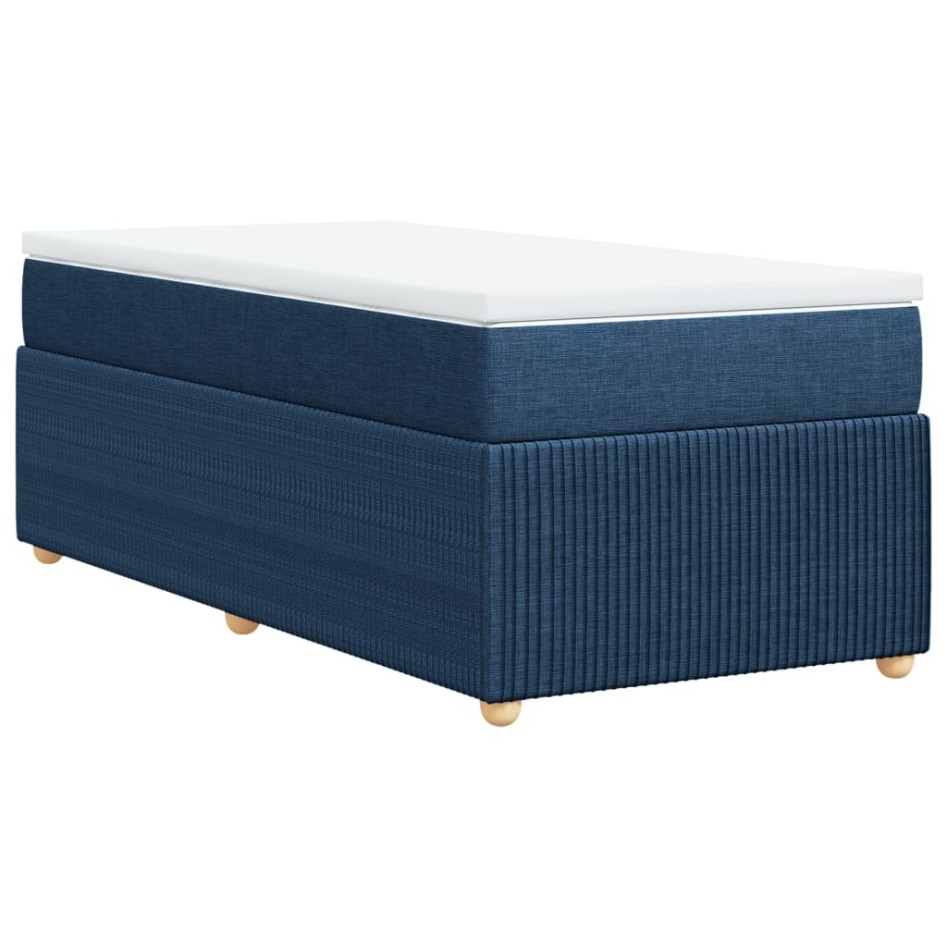 Cama box spring con colchón tela azul 80x200