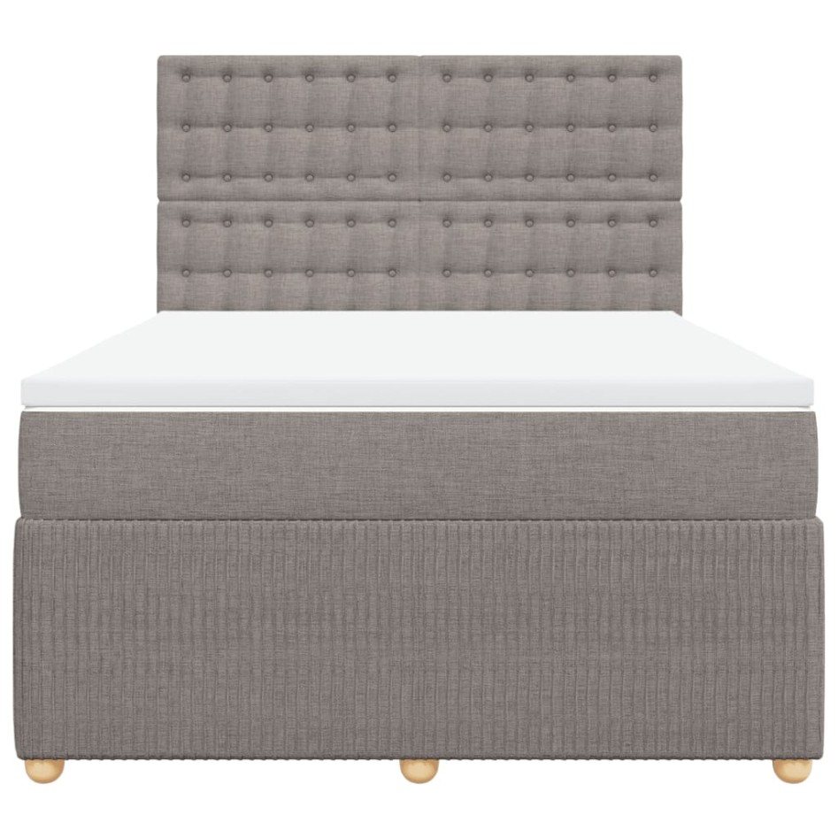 Cama box spring con colchón tela gris taupe 140x190