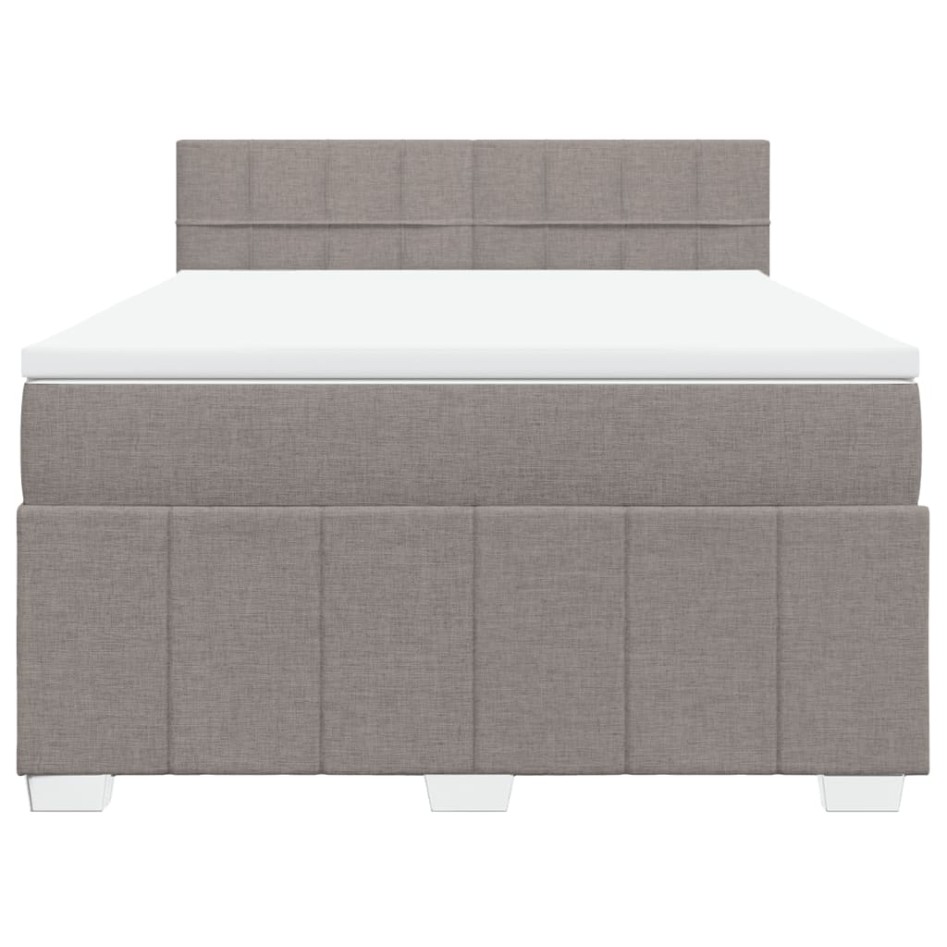 Cama box spring con colchón tela gris taupe 140x190