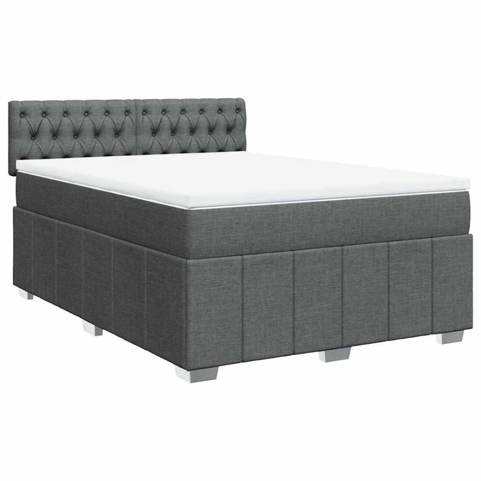 Cama box spring con colchón tela gris oscuro 140x190
