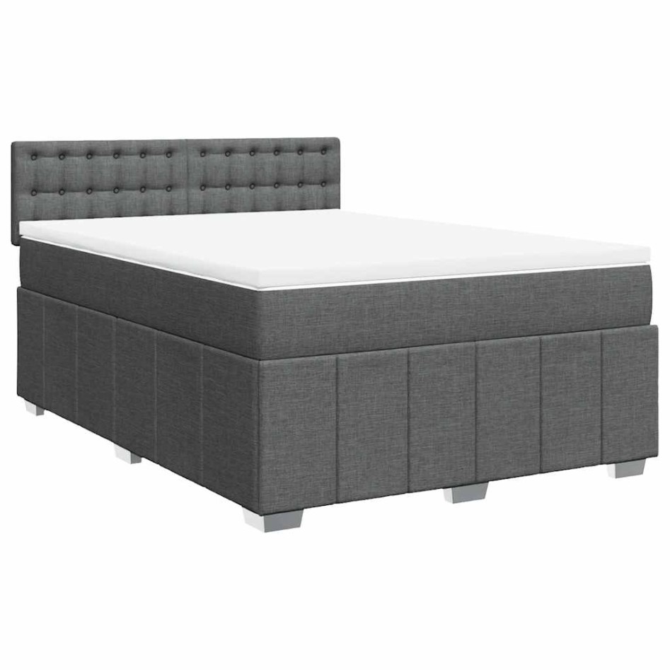 Cama box spring con colchón tela gris oscuro 140x190