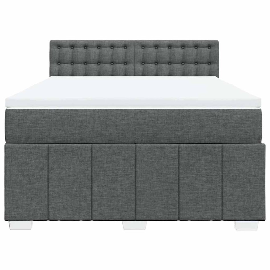 Cama box spring con colchón tela gris oscuro 140x190