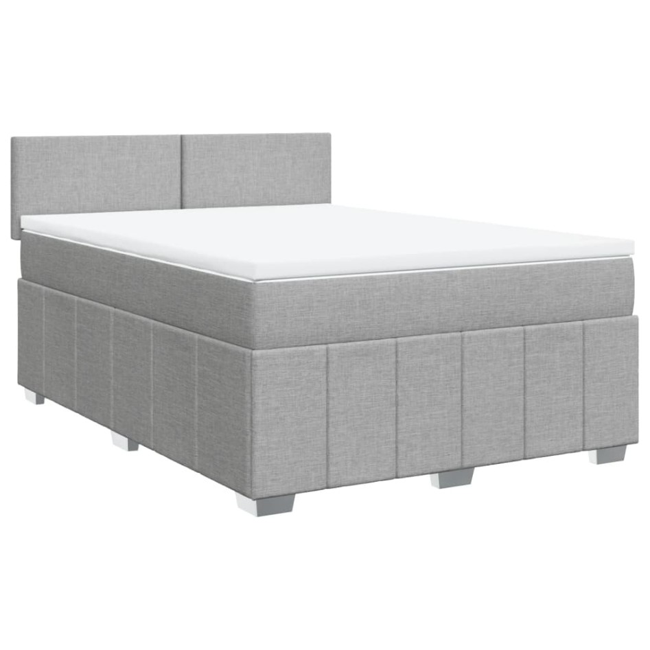 Cama box spring con colchón tela gris claro 140x200