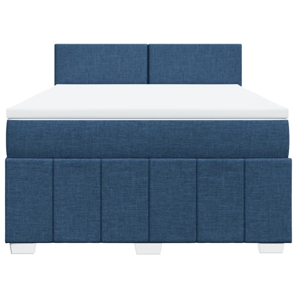 Cama box spring con colchón tela azul 140x200