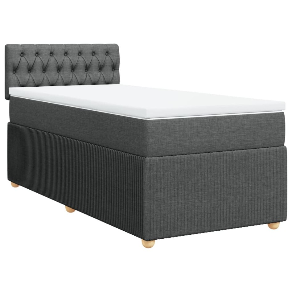 Cama box spring con colchón tela gris oscuro 80x200
