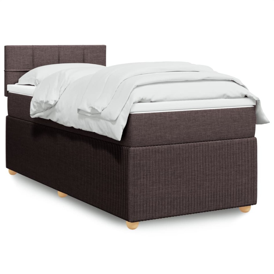 Cama box spring con colchón tela marrón oscuro 90x200