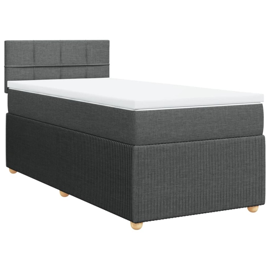 Cama box spring con colchón tela gris oscuro 90x200