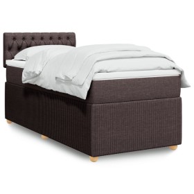 Cama box spring con colchón tela marrón oscuro 90x200