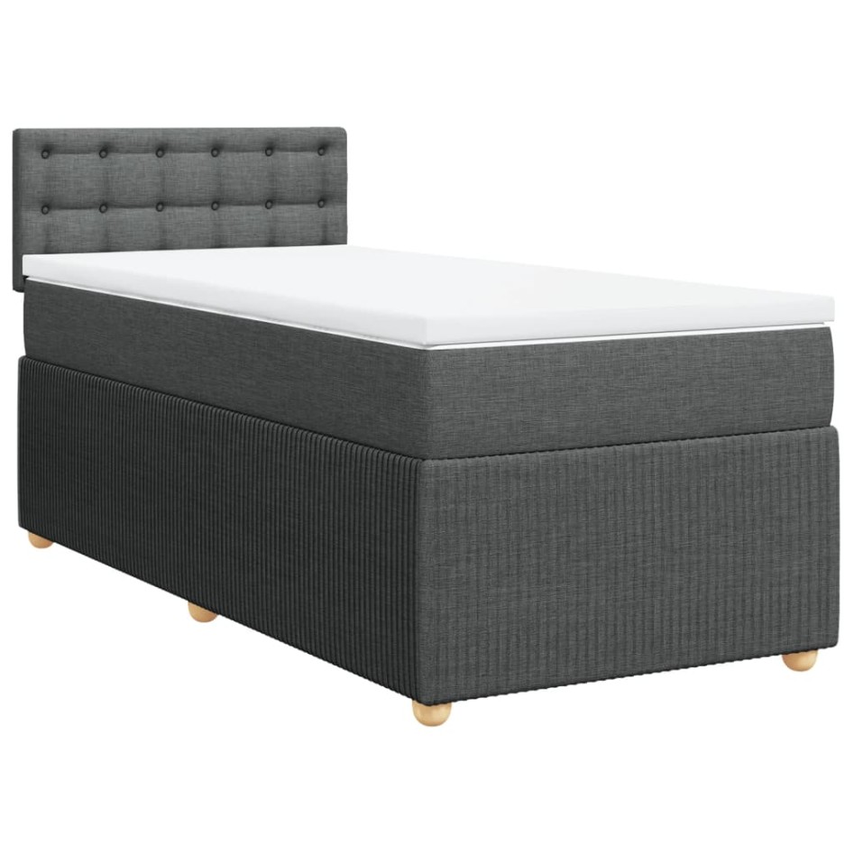 Cama box spring con colchón tela gris oscuro 90x200