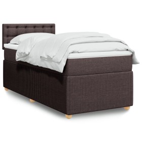 Cama box spring con colchón tela marrón oscuro 90x200