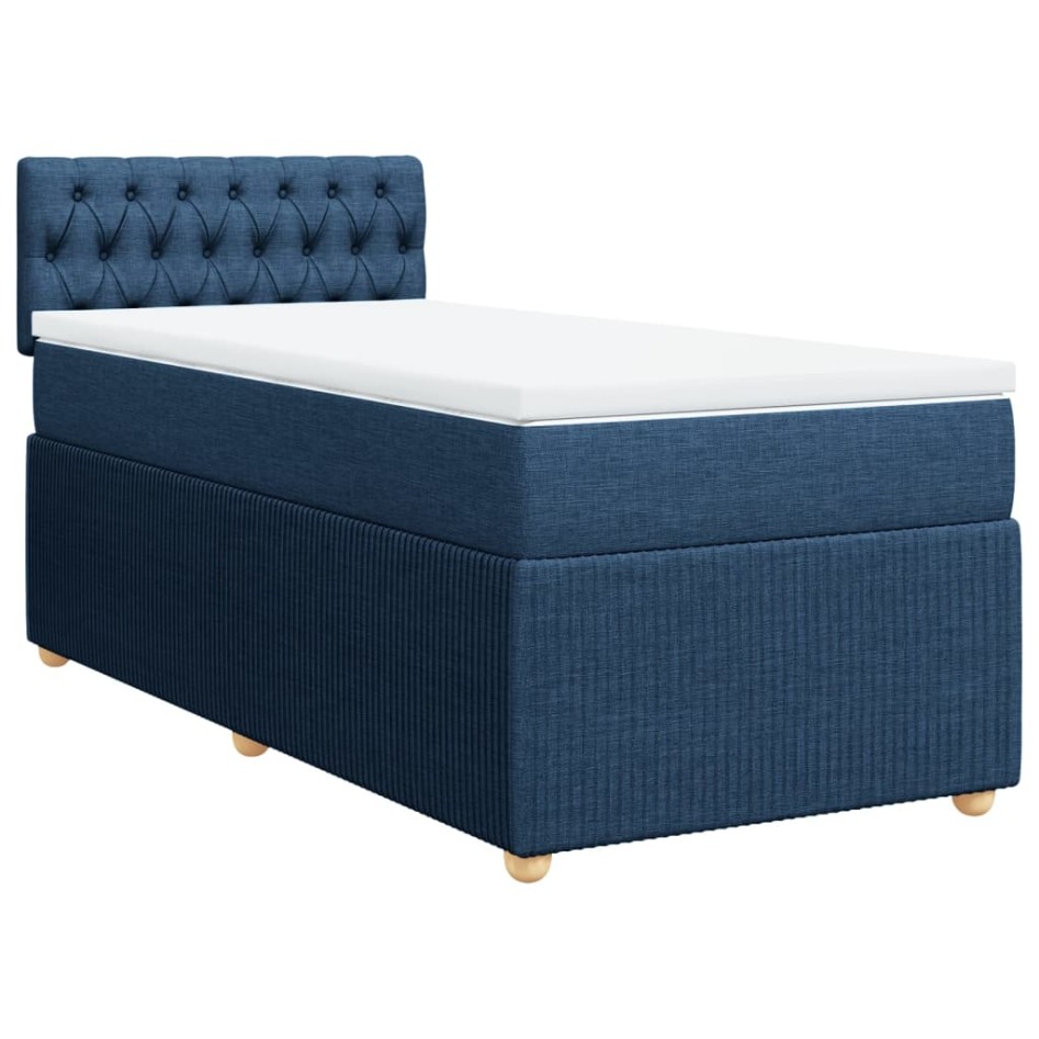 Cama box spring con colchón tela azul 100x200