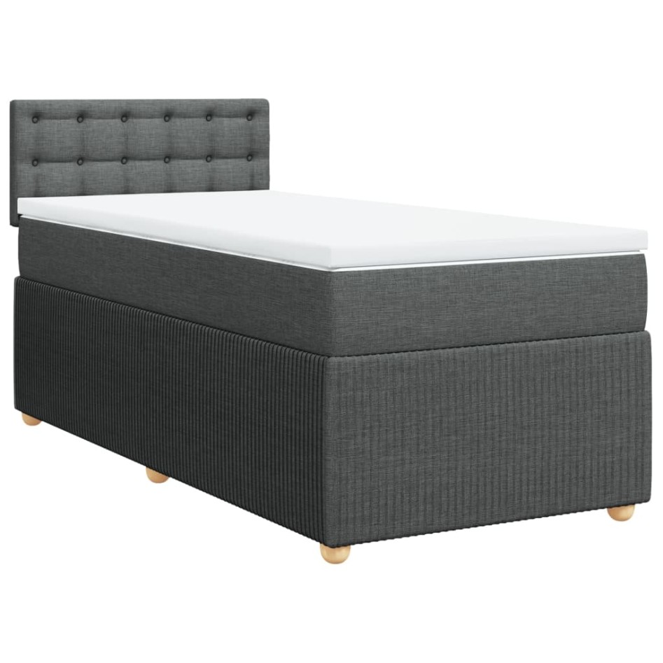 Cama box spring con colchón tela gris oscuro 100x200