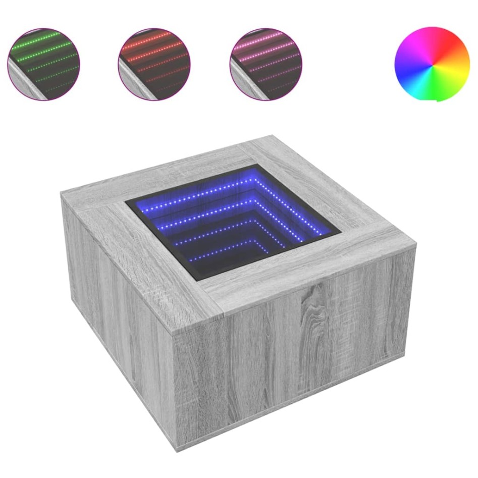 Mesa de centro y LED madera ingeniería gris Sonoma 60x60x40