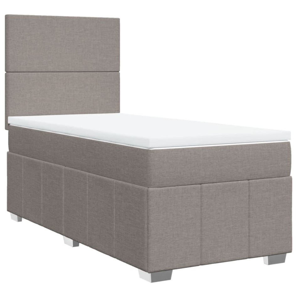 Cama box spring con colchón tela gris taupe 100x200