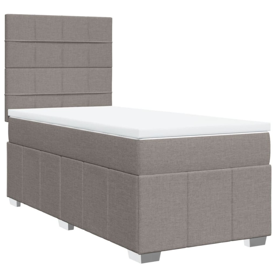 Cama box spring con colchón tela gris taupe 100x200