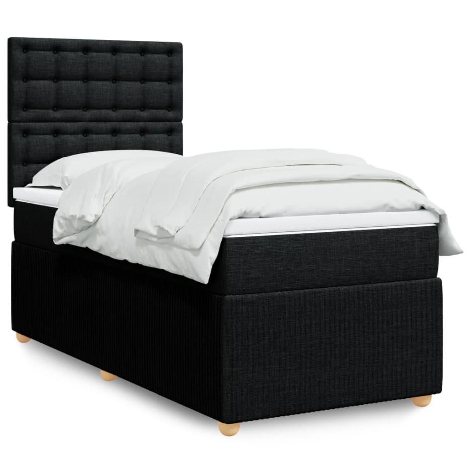 Cama box spring con colchón tela negro 80x200