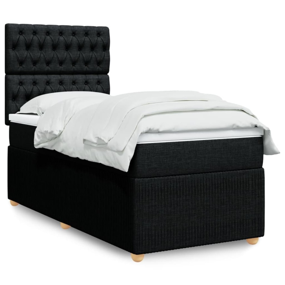 Cama box spring con colchón tela negro 90x200