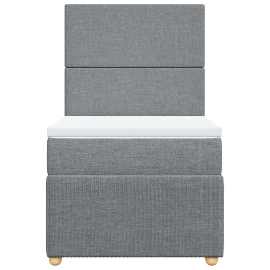 Cama box spring con colchón tela gris claro 100x200