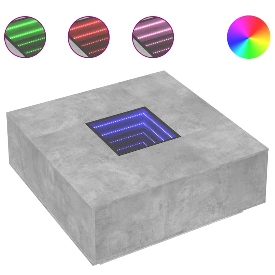 Mesa de centro con Infinity LED gris hormigón 100x100x40