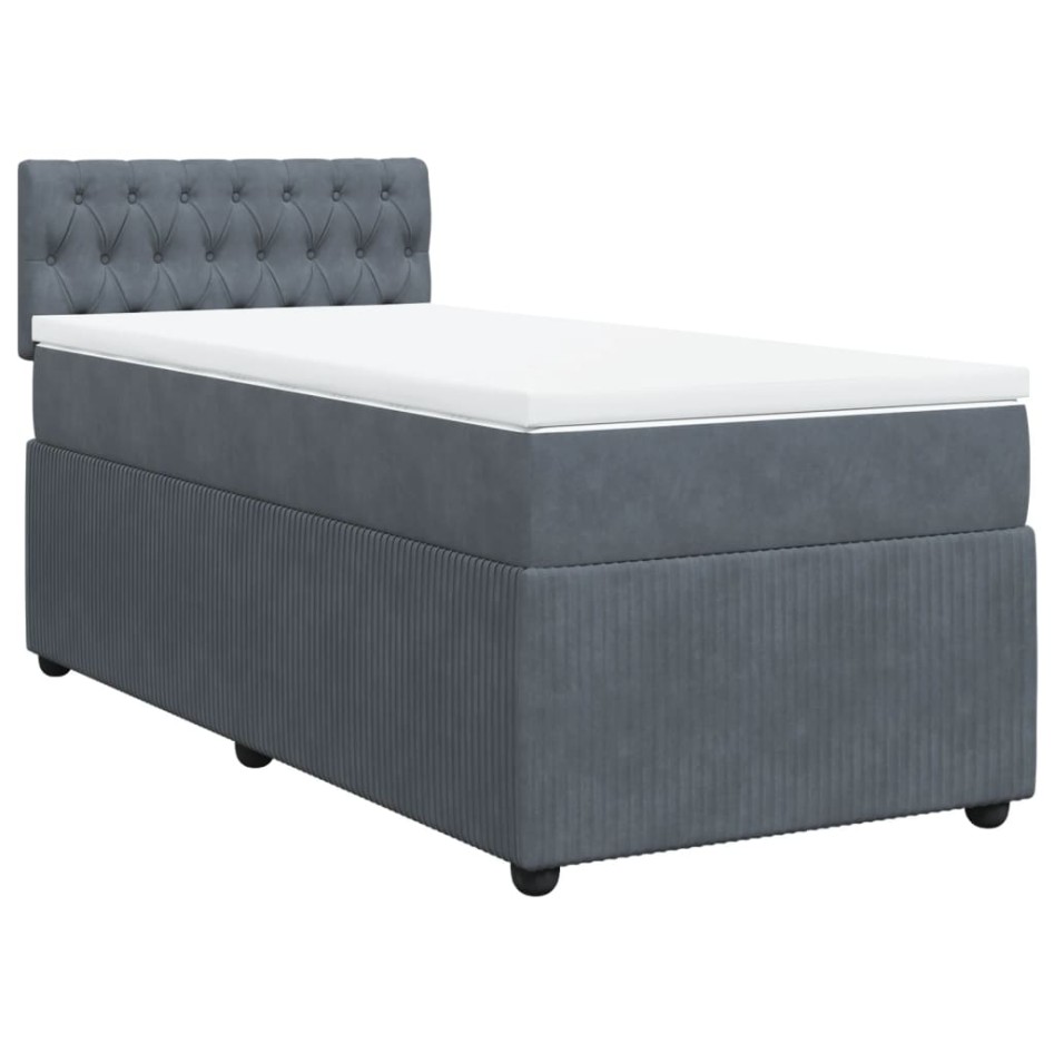 Cama box spring con colchón terciopelo gris oscuro 80x200