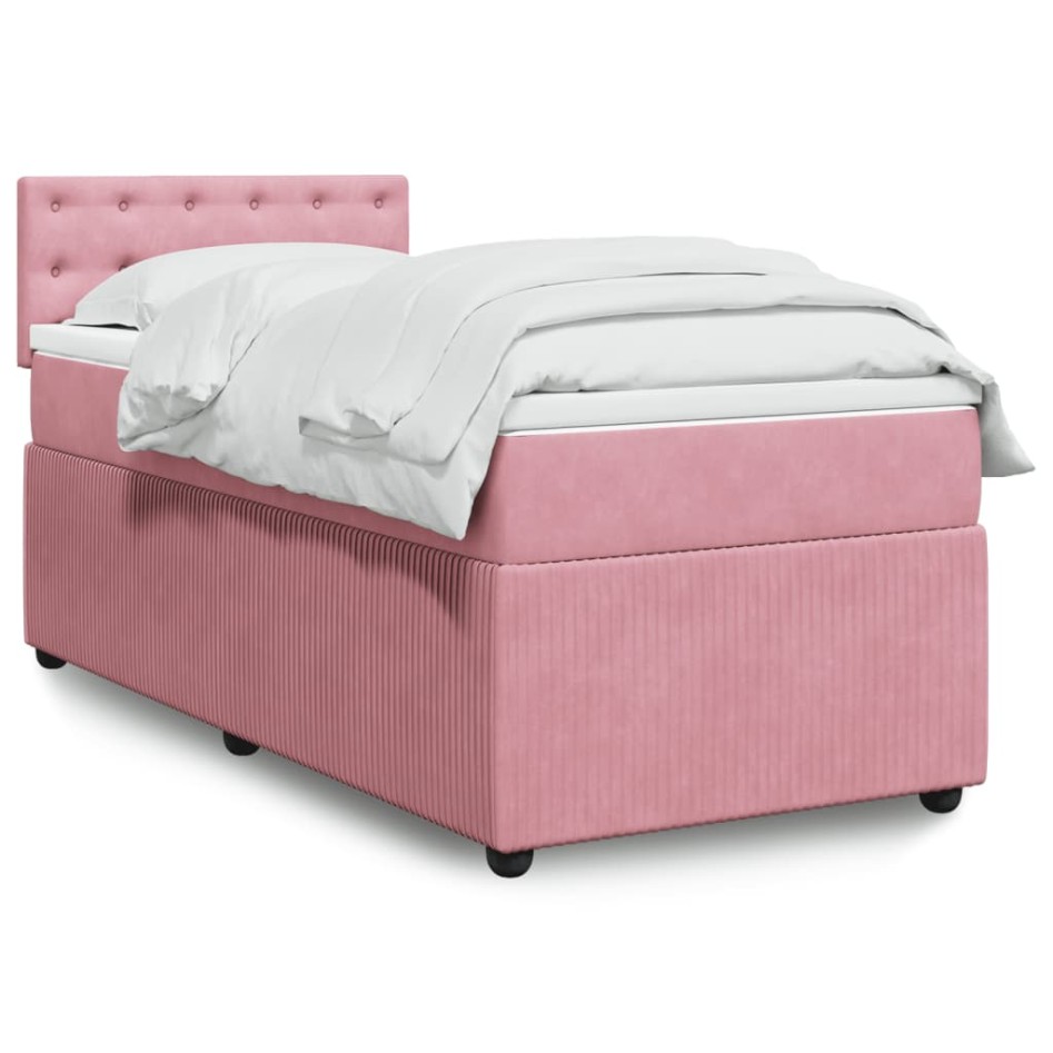 Cama box spring con colchón terciopelo rosa 80x200