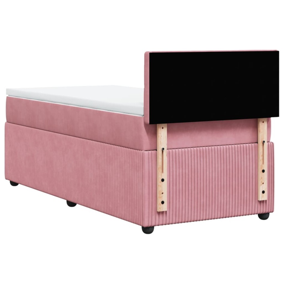 Cama box spring con colchón terciopelo rosa 80x200