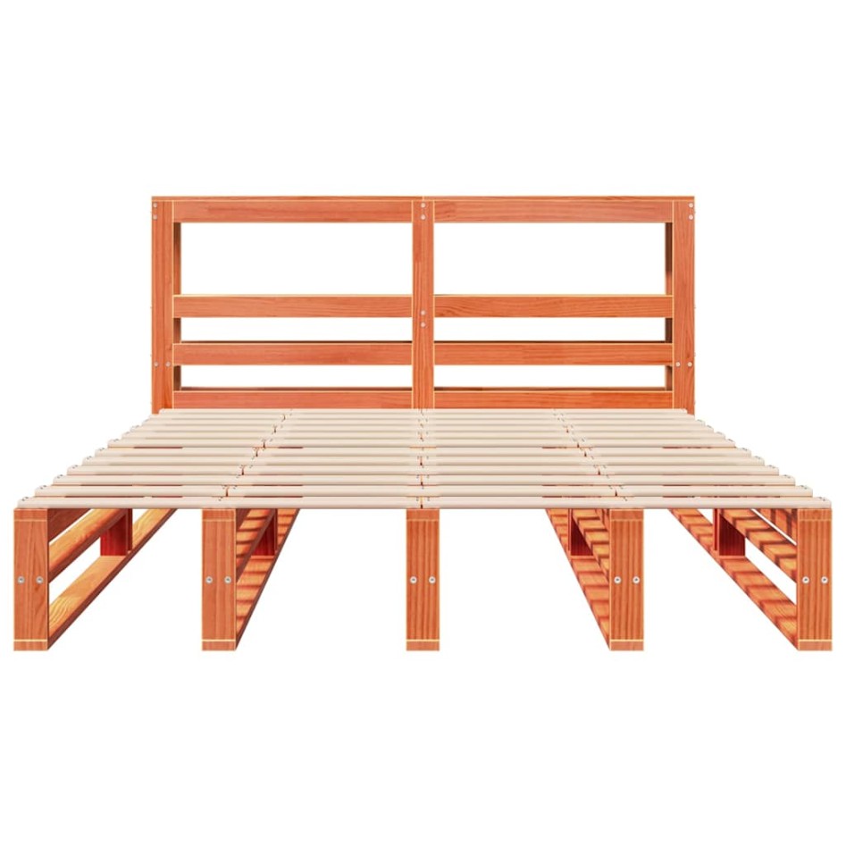 Cama sin colchón madera maciza de pino marrón cera 140x190