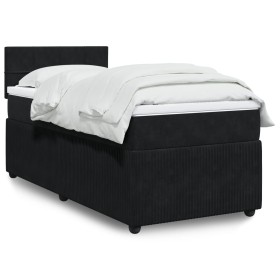 Cama box spring con colchón terciopelo negro 100x200