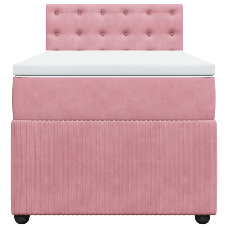 Cama box spring con colchón terciopelo rosa 100x200