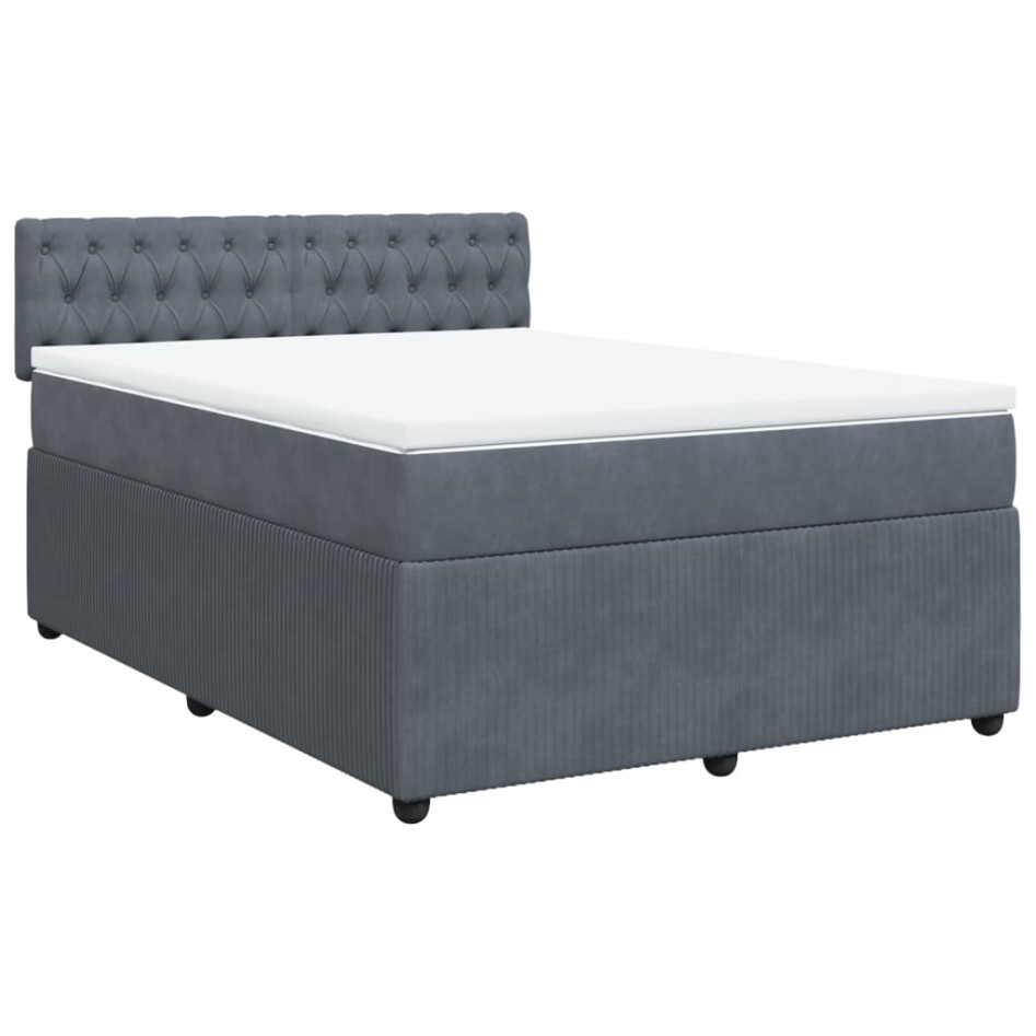 Cama box spring con colchón terciopelo gris oscuro 160x200